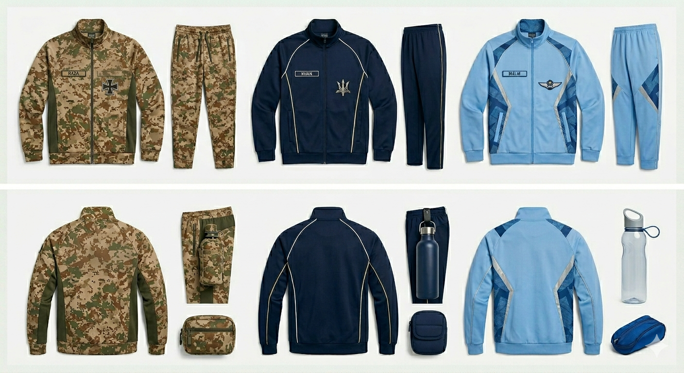 The Tactical/Elite Series (Camouflage), The Stealth/Security Series (Dark Navy),  The Athletic/Squadron Series (Sky Blue)